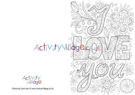 I Love You doodle colouring card