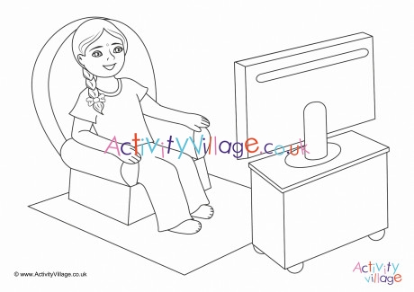 I Watch Television Colouring Page 