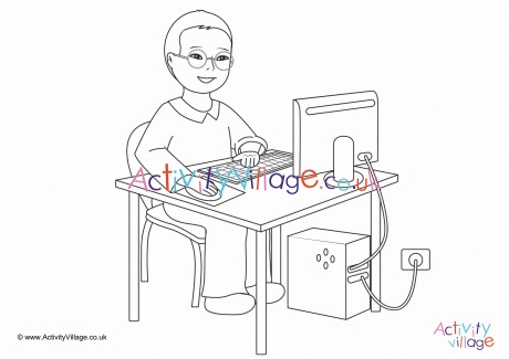 I Work On The Computer Colouring Page 
