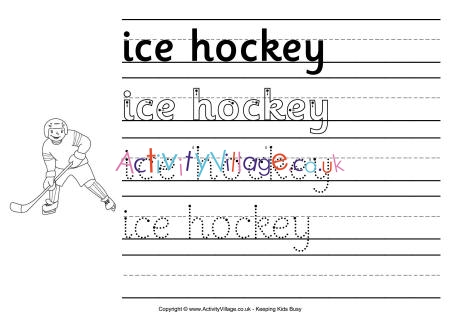 Ice Hockey handwriting worksheet