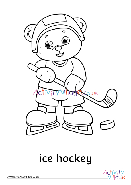 Ice Hockey Teddy Bear Colouring Page
