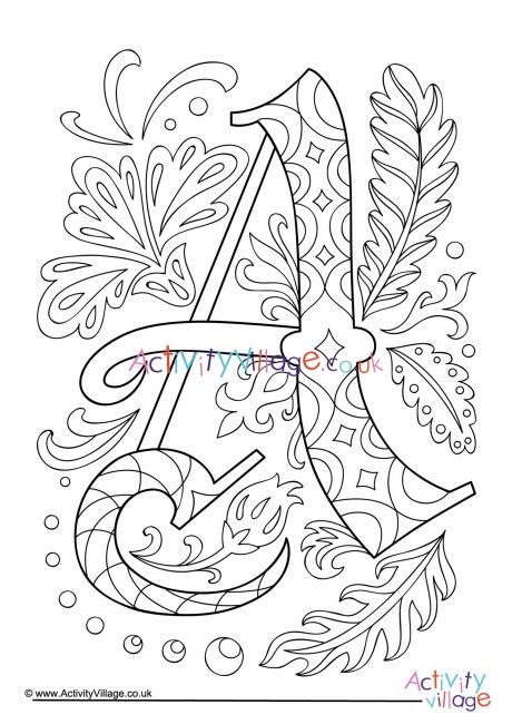 Illuminated letter A colouring page