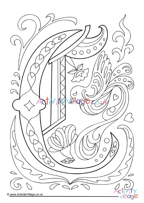illuminated-letter-c-colouring-page