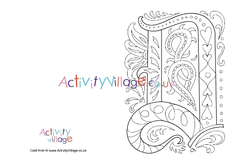 Illuminated letter D colouring card