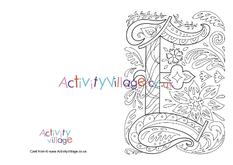 Illuminated letter E colouring card