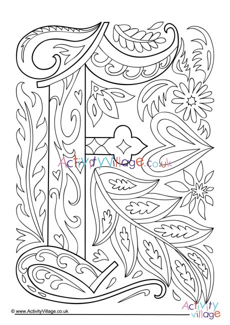 Illuminated Letter F Colouring Page