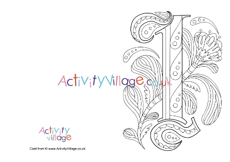 Illuminated letter I colouring card