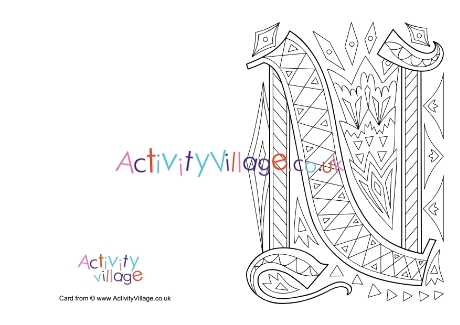 Illuminated letter N colouring card