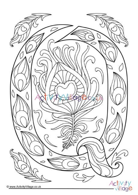 Illuminated letter Q colouring page