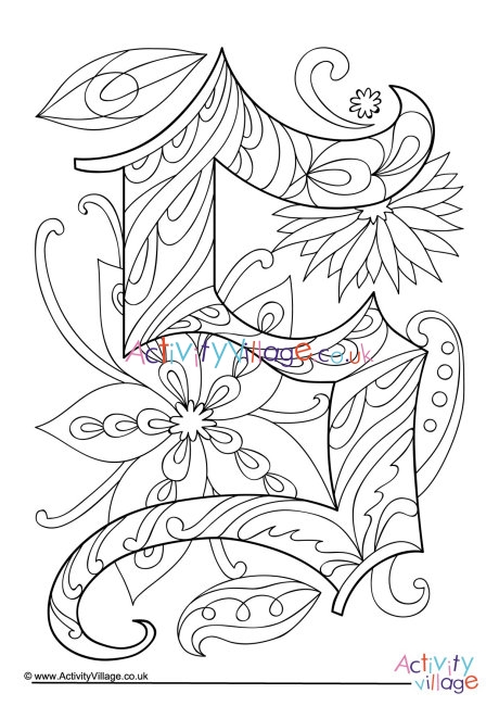 illuminated letter S colouring page
