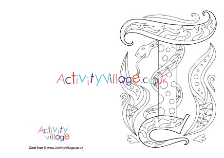 Illuminated letter T colouring card