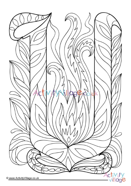 Illuminated letter V colouring page