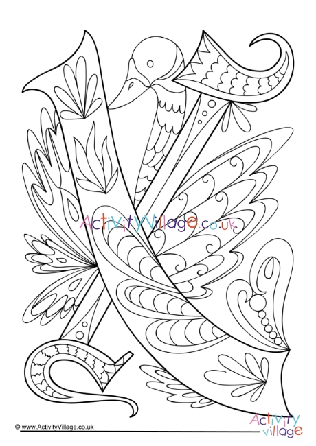 Illuminated letter X colouring page