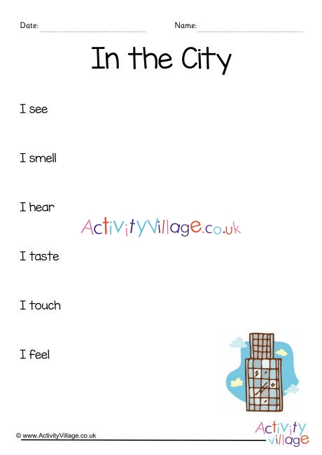 In The City Sensory Poem Planning Sheet