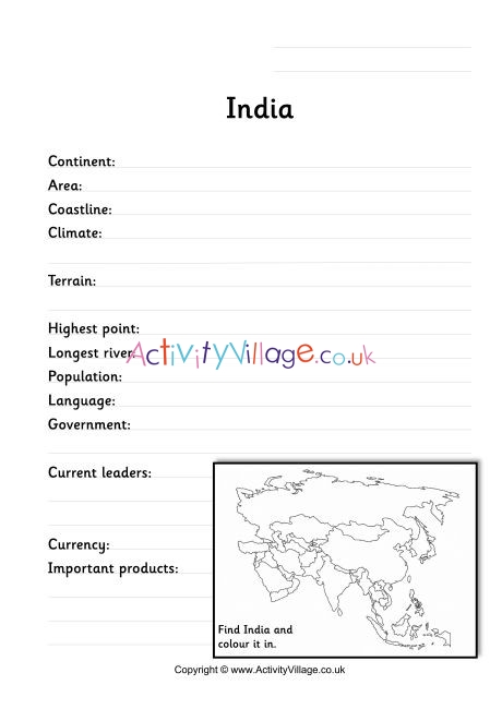 India Fact Worksheet