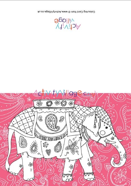 Indian elephant colouring card 2