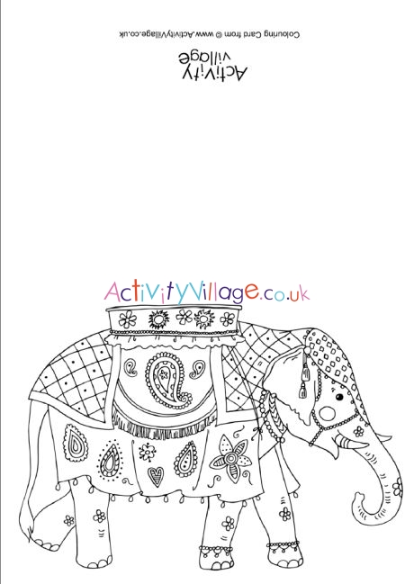 Indian elephant colouring card