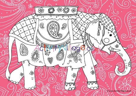 indian elephant colouring page 2