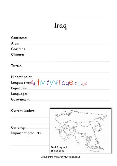 Iraq Fact Worksheet