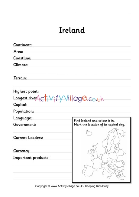 Ireland fact worksheet