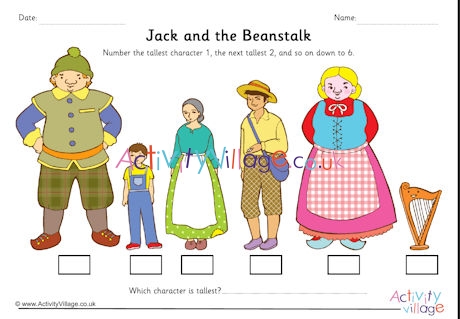Jack and the Beanstalk order by height worksheet