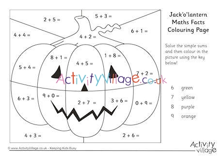 Jack O'Lantern Maths Facts Colouring Page