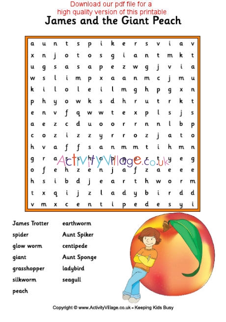 James and the Giant Peach word search