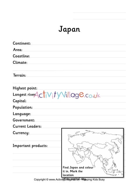 Japan fact worksheet