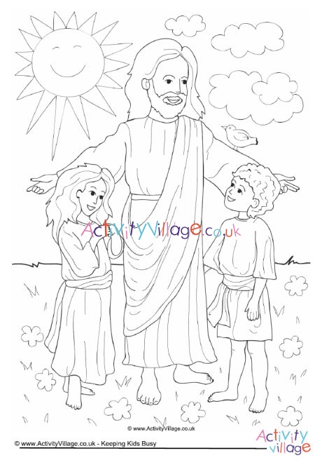 Jesus and children colouring page