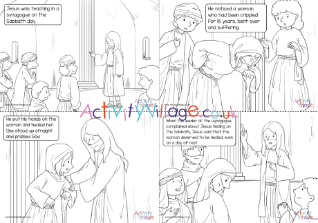 Jesus Heals A Crippled Woman Colouring Pages Captioned