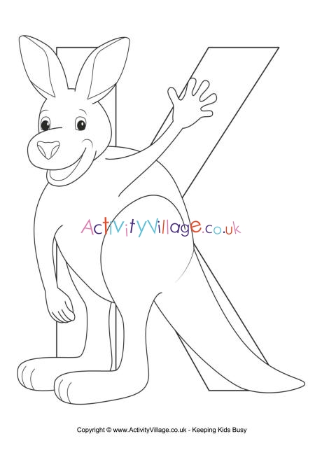 K is for Kangaroo colouring page