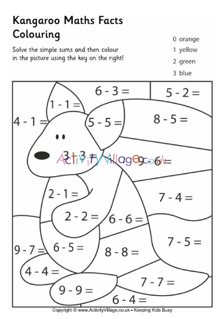 Kangaroo maths facts colouring page