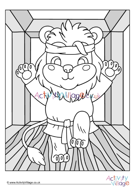 Karate lion colour pop colouring page