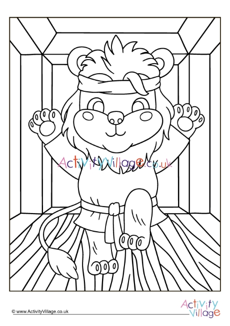 Karate lion colouring page 2