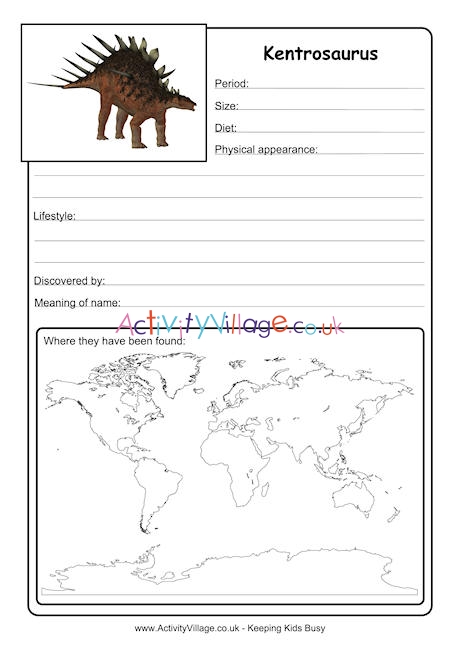 Kentrosaurus worksheet