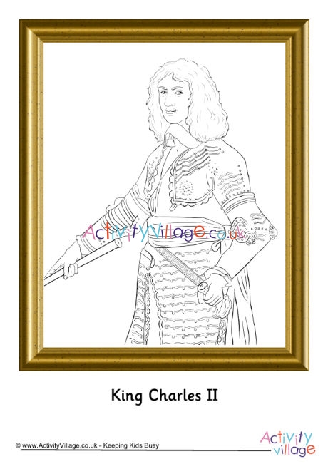 King Charles II portrait colouring page