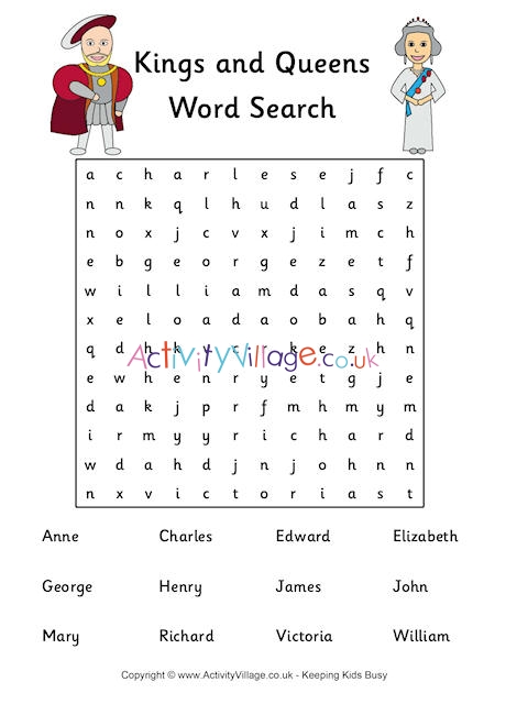 Kings and Queens word search