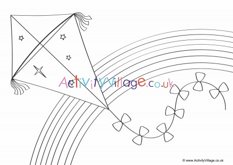 Kite Flying Colouring Page