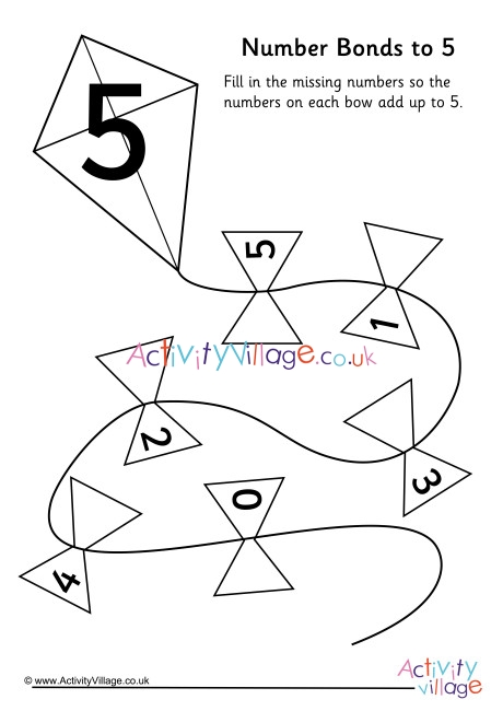 Kite Number Bonds to 5 Worksheet
