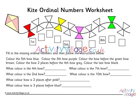 Kite Ordinal Numbers Worksheet