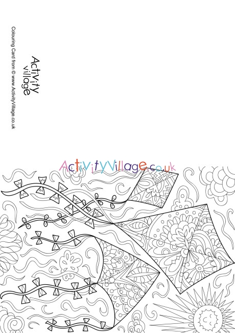 Kites Doodle Colouring Card