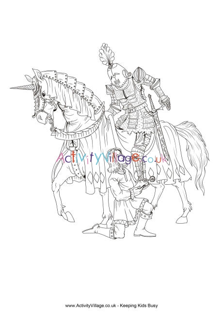 Knight and squire colouring page