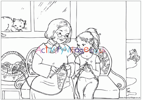 Knitting with Grandma colouring page