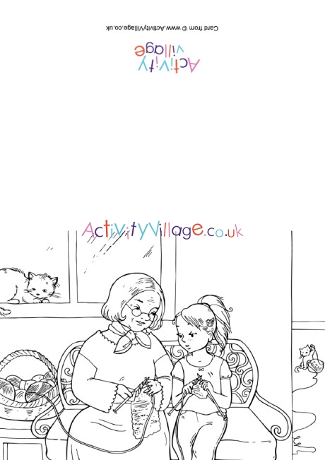 Knitting with Granny colouring card