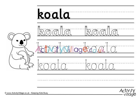 Koala handwriting worksheet