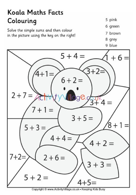 Download Koala Maths Facts Colouring Page