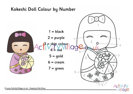 Kokeshi Doll colour by number 3