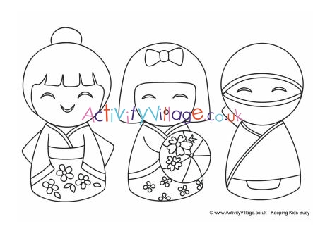 Kokeshi Dolls colouring page 2