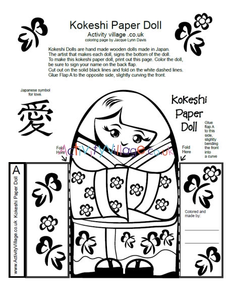 Kokeshi paper doll colouring