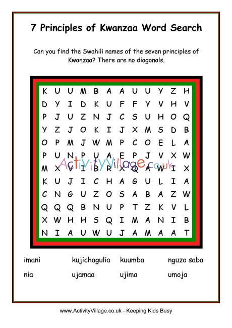 Kwanzaa principles word search